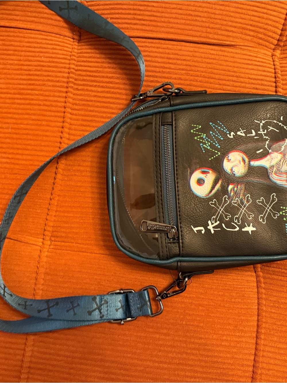 Loungefly Black Crossbody Bag with Blue Strap and Teal Trim